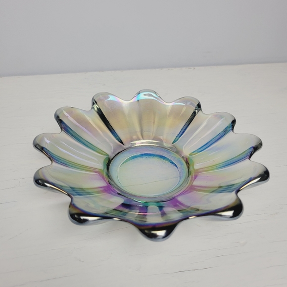 Vintage Federal Glass Smokey Purple Iridescent Carnival Glass Bon Bon Bowl - Picture 10 of 13
